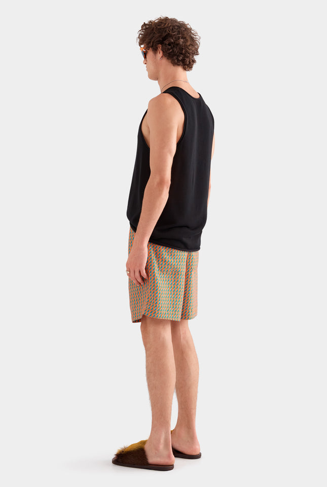 Printed Tencel Lounge Short - Bright Orange/Teal V Monogram