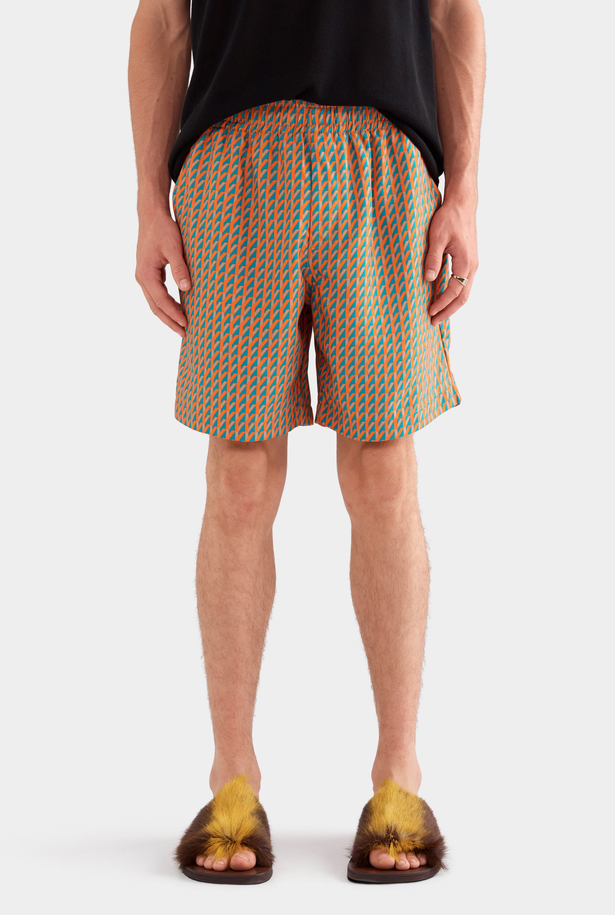 Printed Tencel Lounge Short - Bright Orange/Teal V Monogram