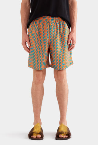 Printed Tencel Lounge Short - Bright Orange/Teal V Monogram