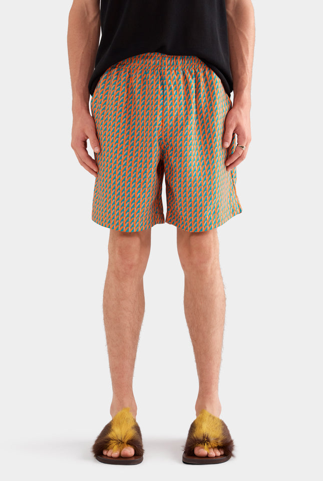 Printed Tencel Lounge Short - Bright Orange/Teal V Monogram