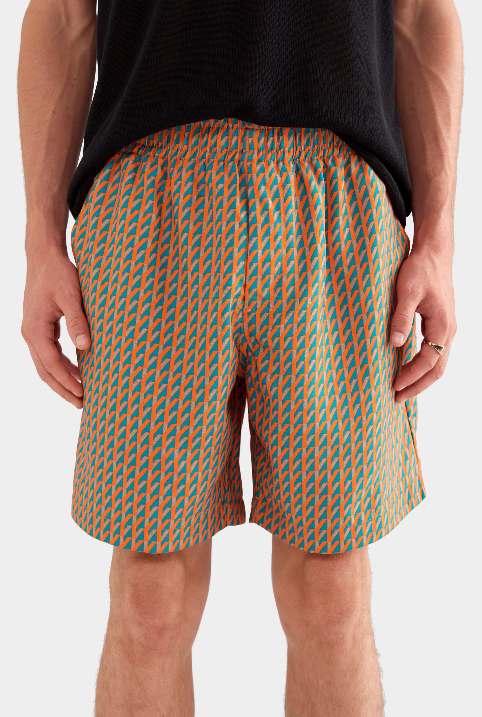 Printed Tencel Lounge Short - Bright Orange/Teal V Monogram