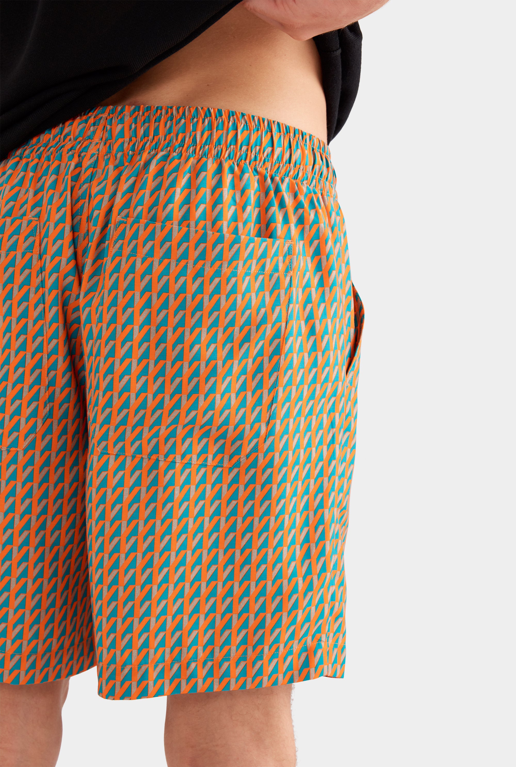 Printed Tencel Lounge Short - Bright Orange/Teal V Monogram
