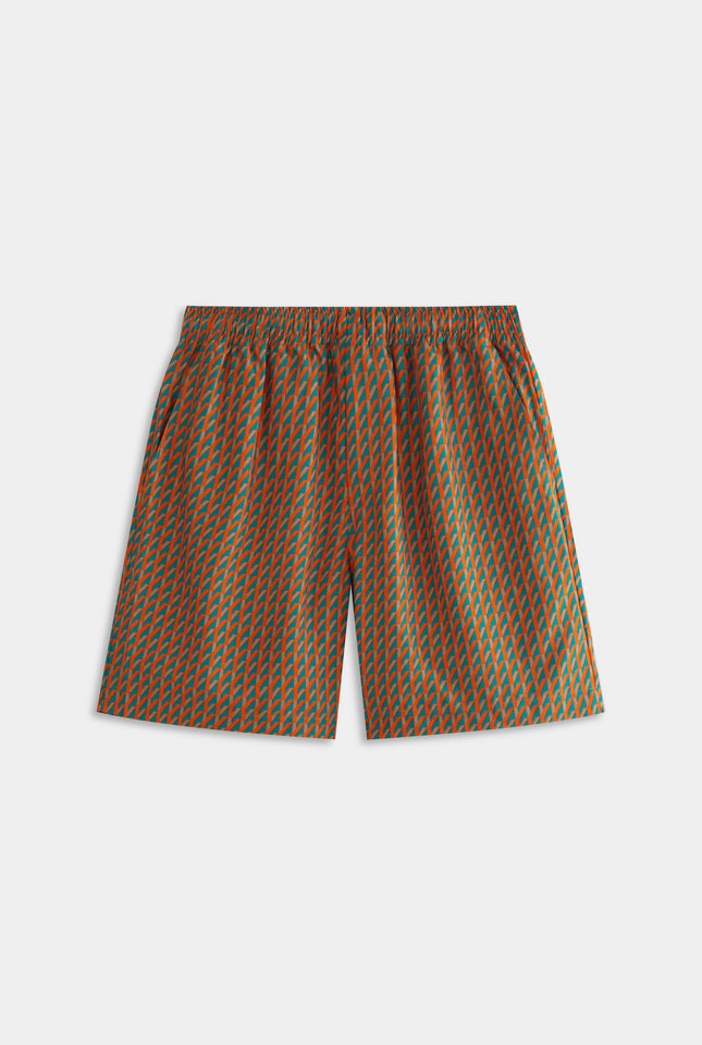 Printed Tencel Lounge Short - Bright Orange/Teal V Monogram