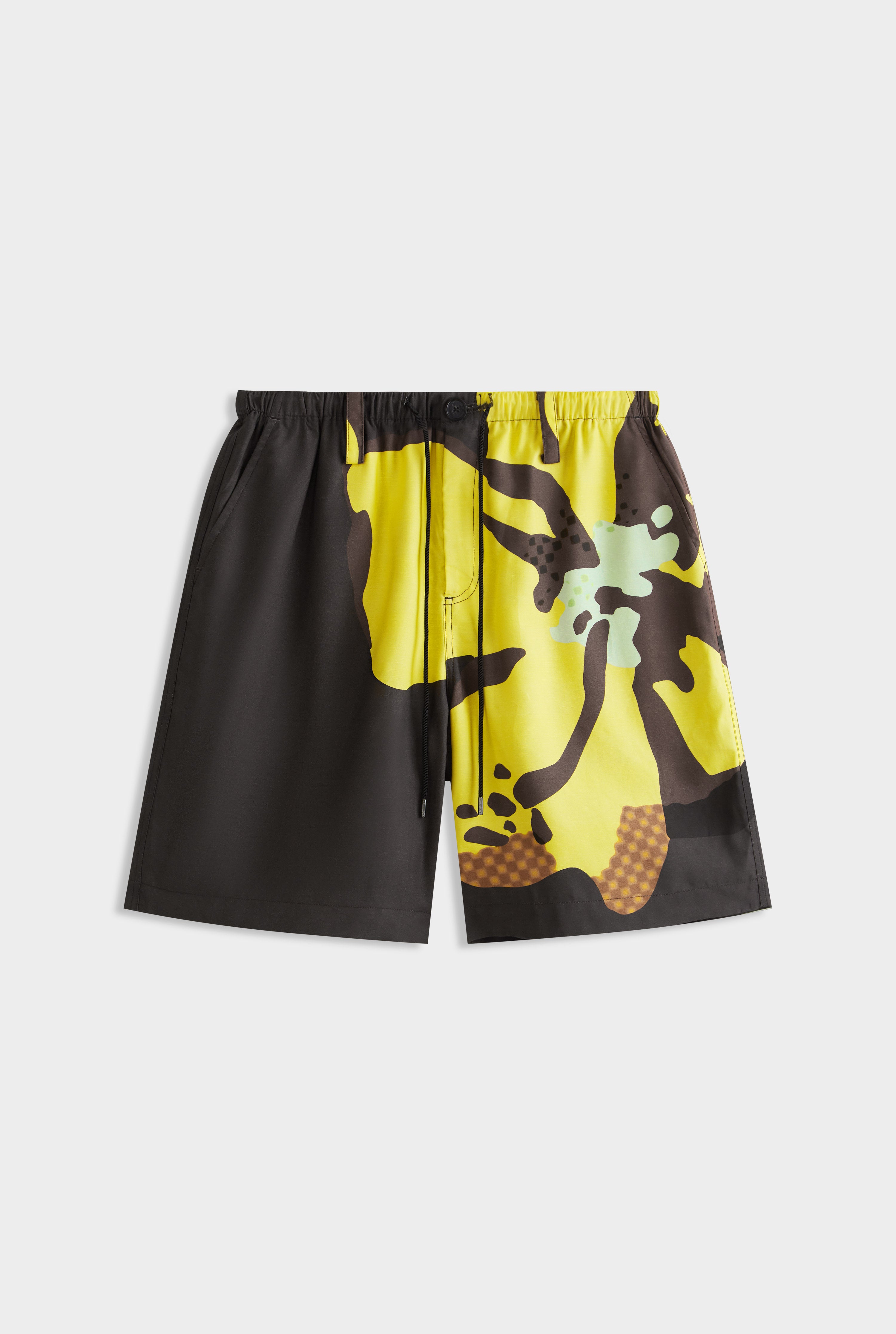 Printed Relaxed Tencel Short - Black Hibiscus