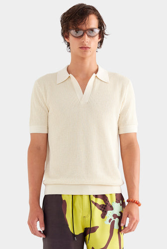 Double Layer Knit Polo - Cream