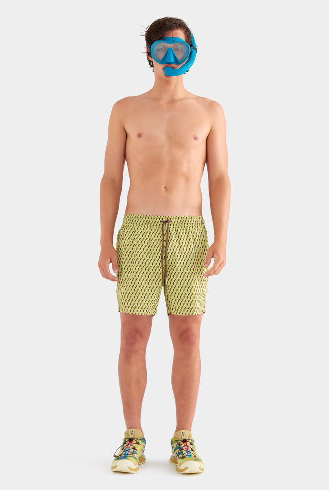 Printed Swim Short - Dijon/Lime V Monogram