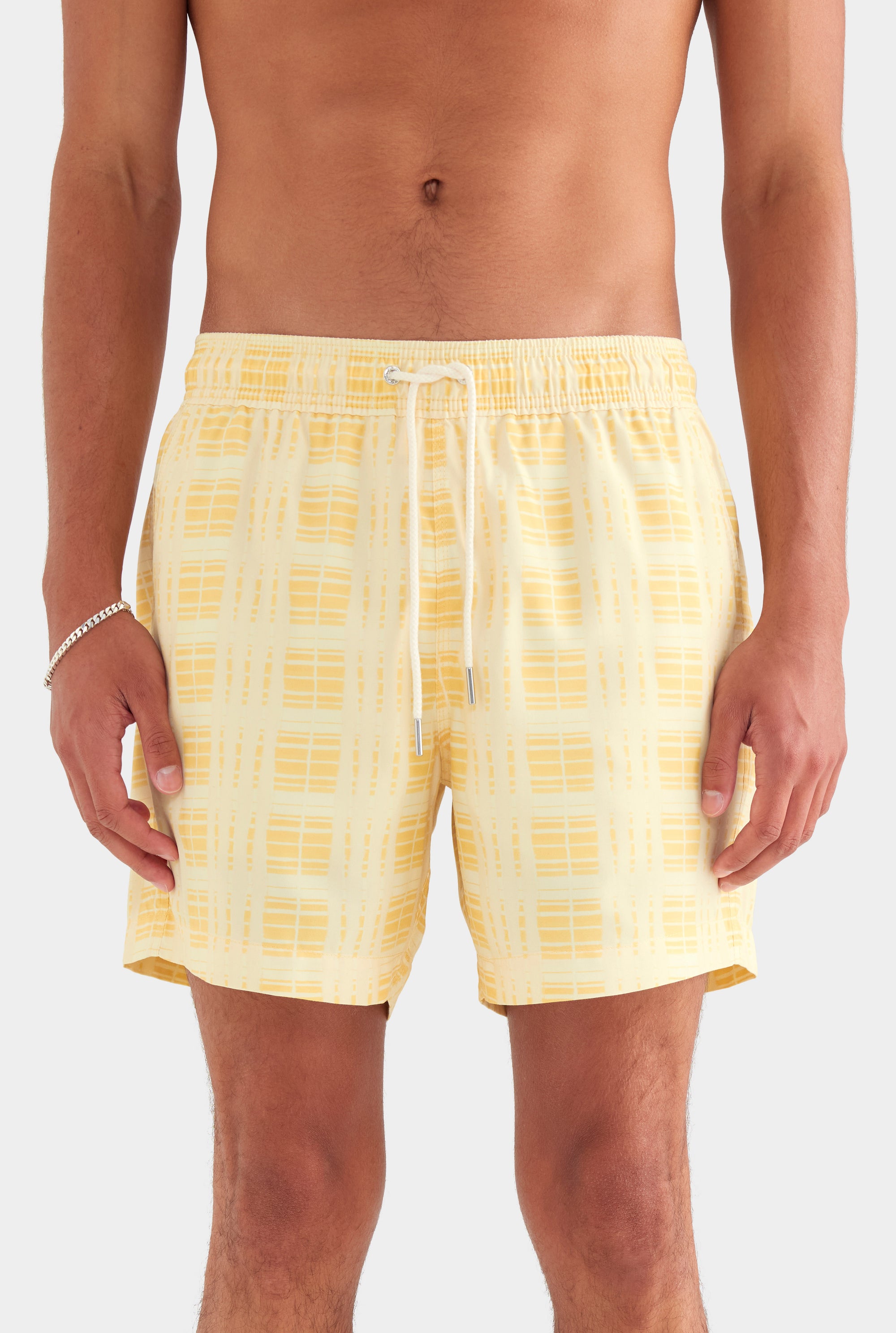 Printed Swim Short - Painted Yellow Check