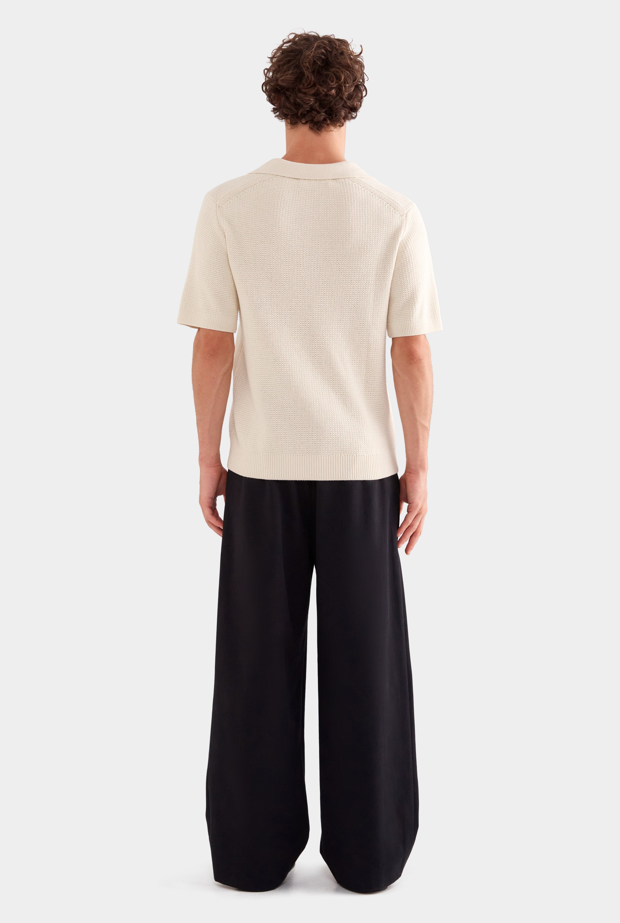 Relaxed Cotton Knit Open Neck Polo - Cream