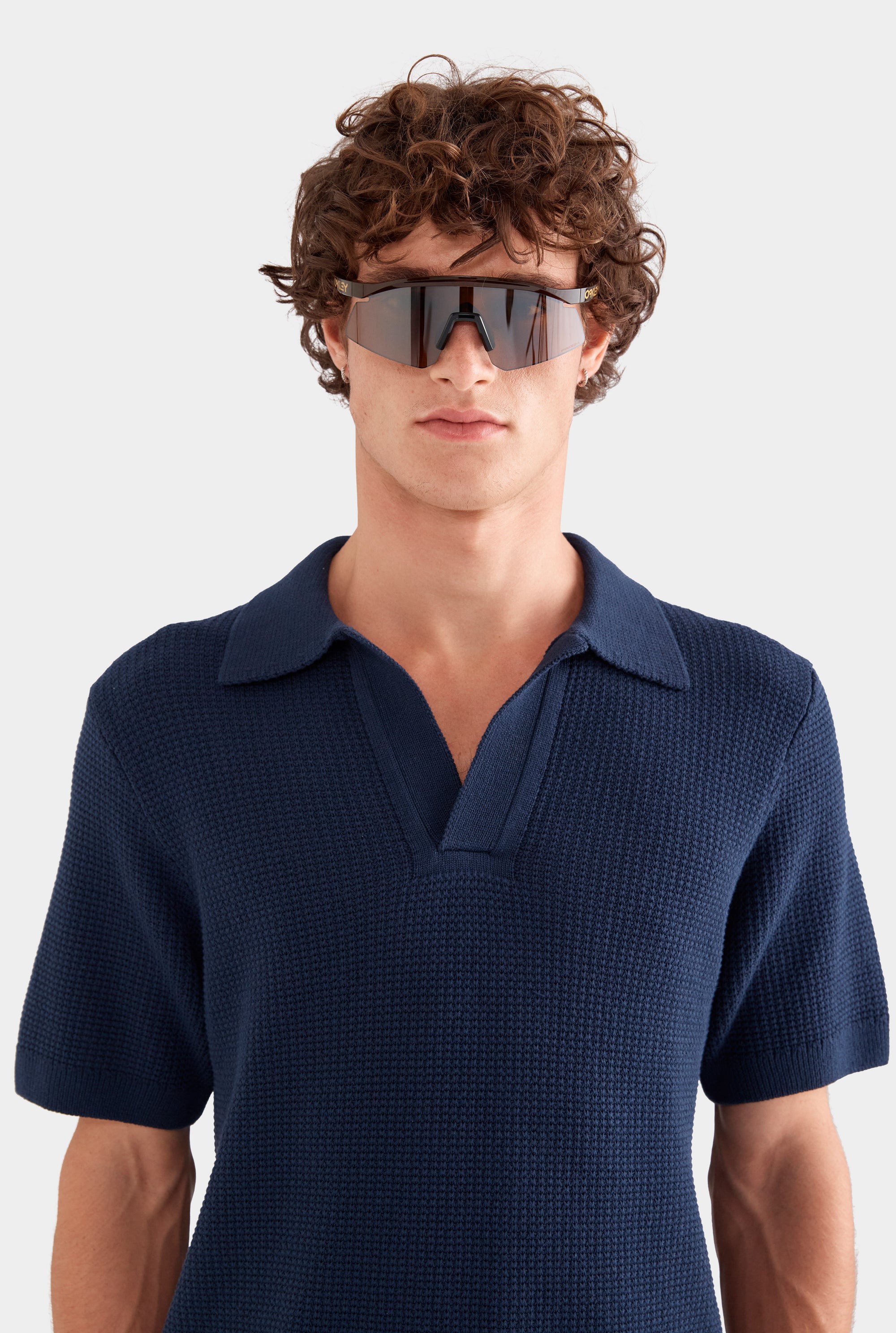 Relaxed Cotton Knit Open Neck Polo - Navy