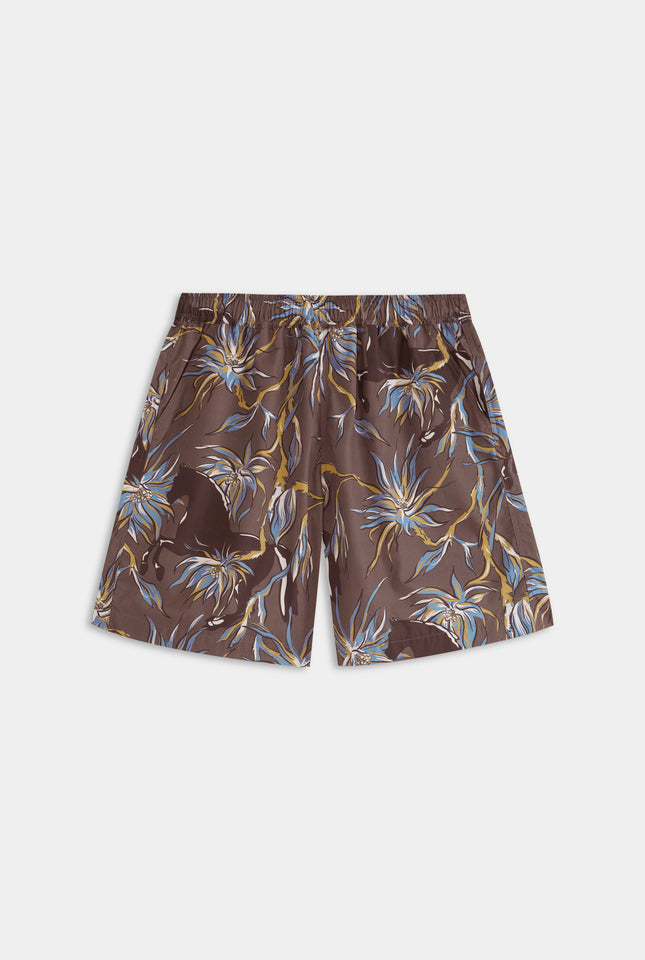 Relaxed Cotton Short - Charcoal Floral Horse Print