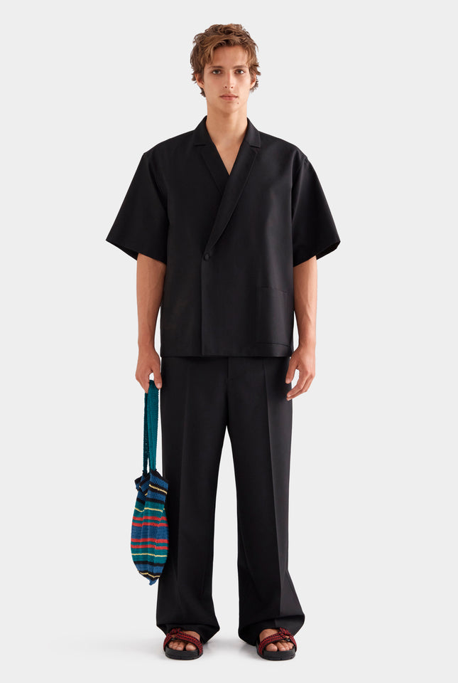 Relaxed Short Sleeve Double Breasted Jacket - Black