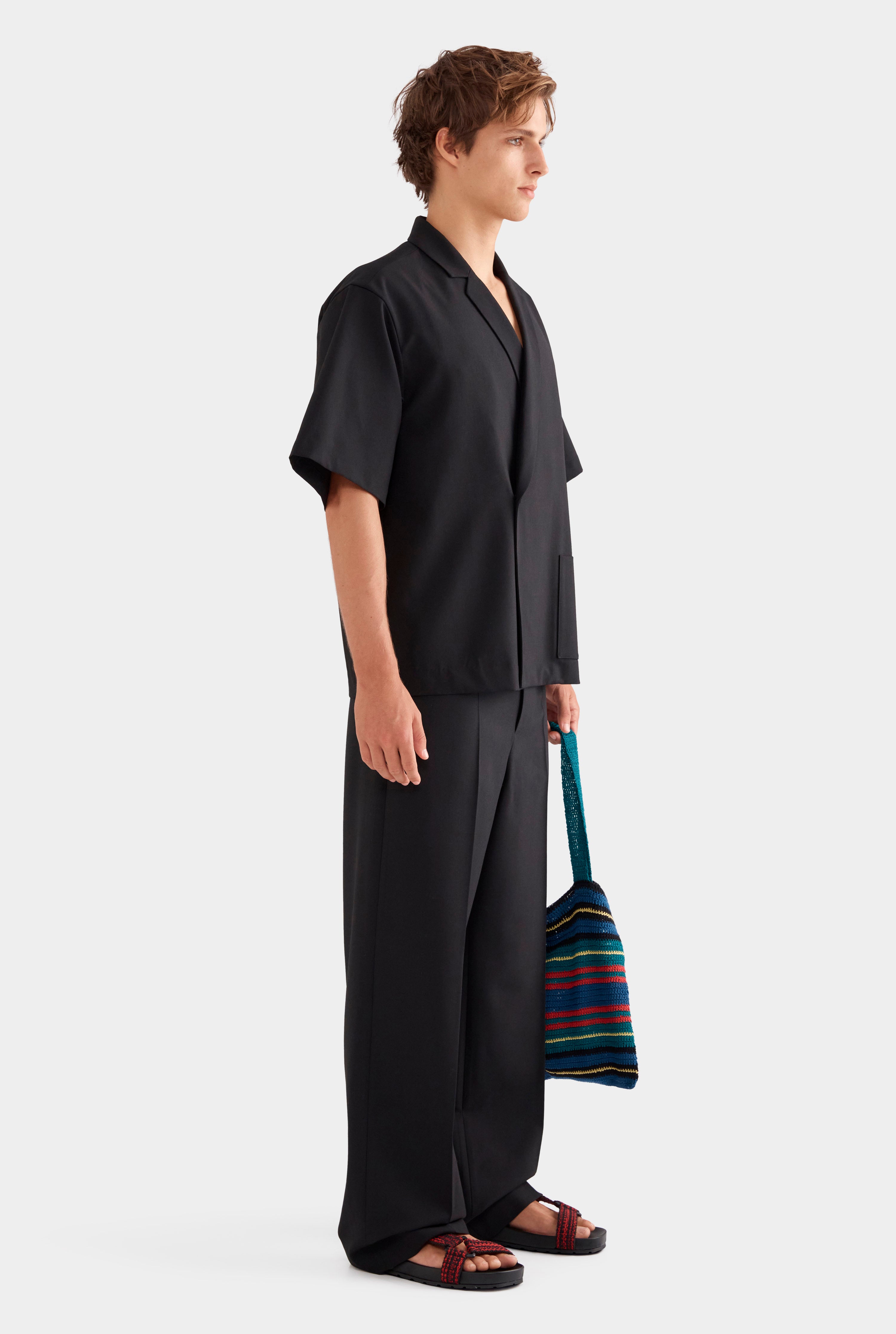 Relaxed Short Sleeve Double Breasted Jacket - Black