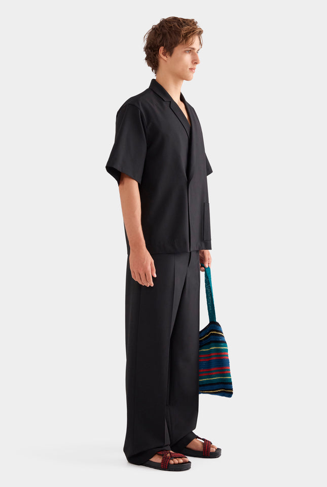 Relaxed Short Sleeve Double Breasted Jacket - Black