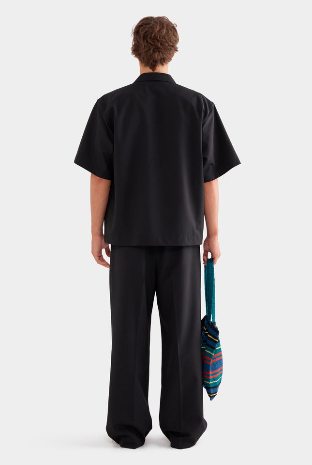 Relaxed Short Sleeve Double Breasted Jacket - Black