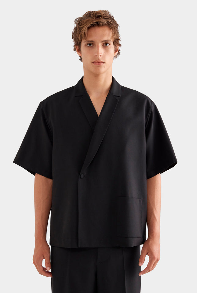 Relaxed Short Sleeve Double Breasted Jacket - Black