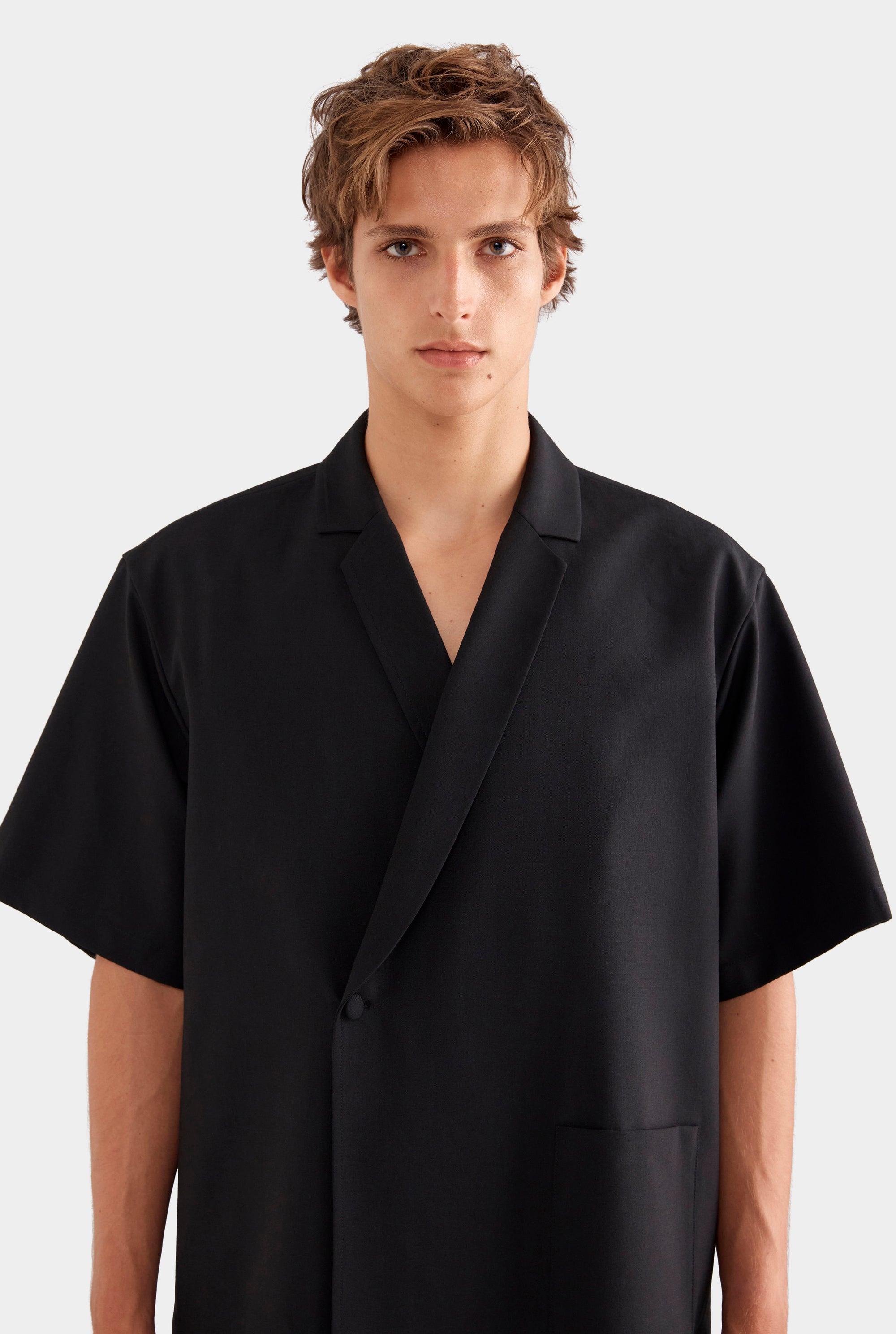 Relaxed Short Sleeve Double Breasted Jacket - Black