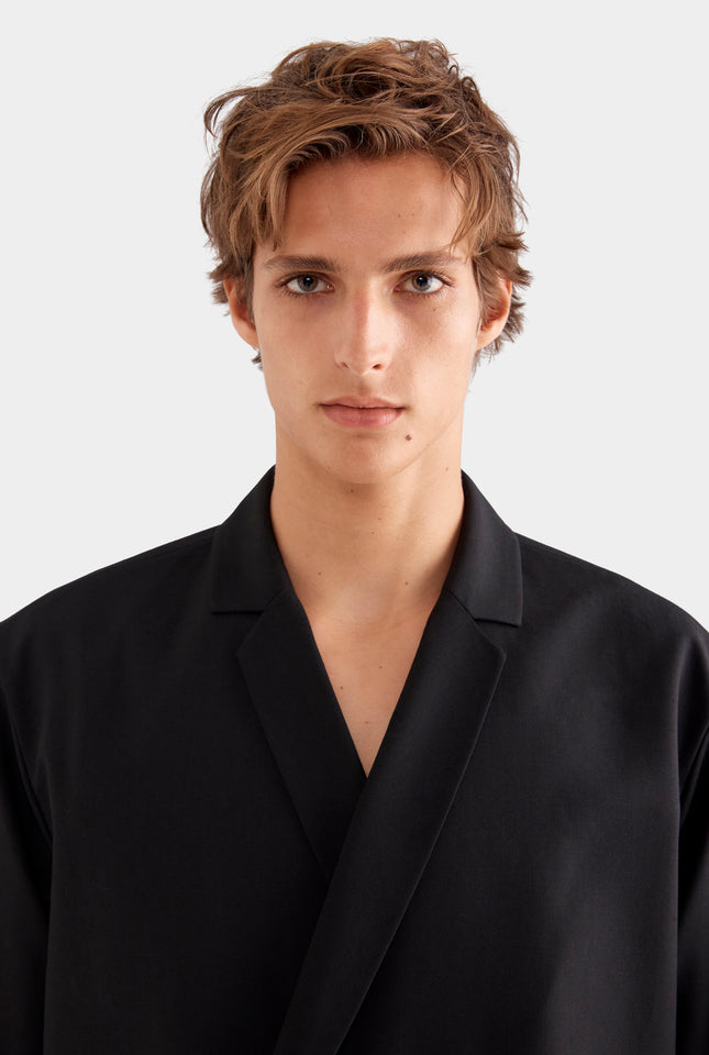 Relaxed Short Sleeve Double Breasted Jacket - Black