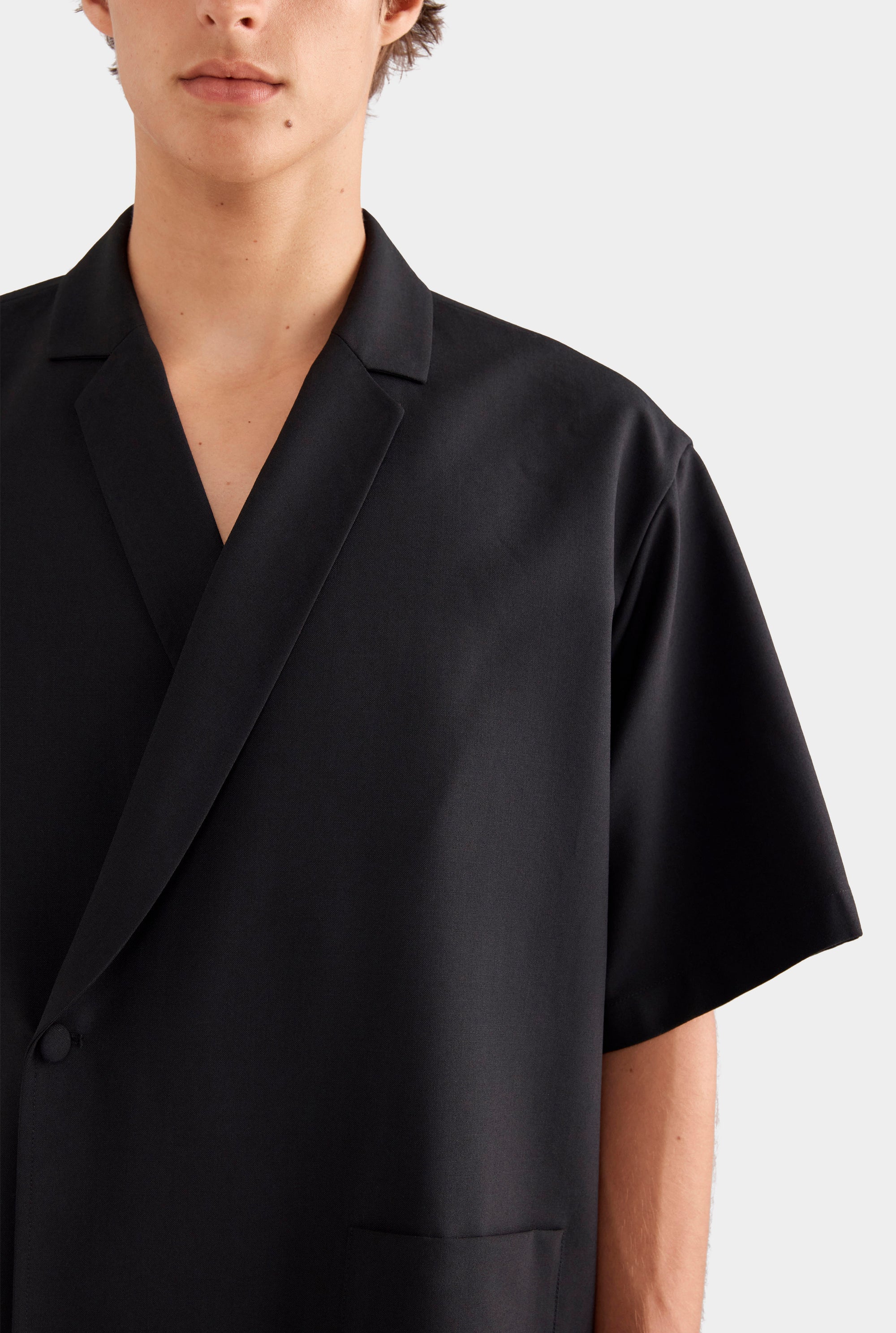 Relaxed Short Sleeve Double Breasted Jacket - Black
