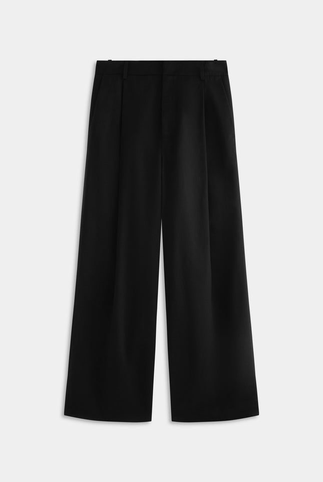 Relaxed Pleated Cotton Twill Trouser - Black