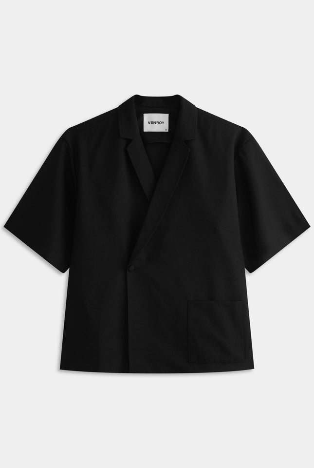 Relaxed Short Sleeve Double Breasted Jacket - Black