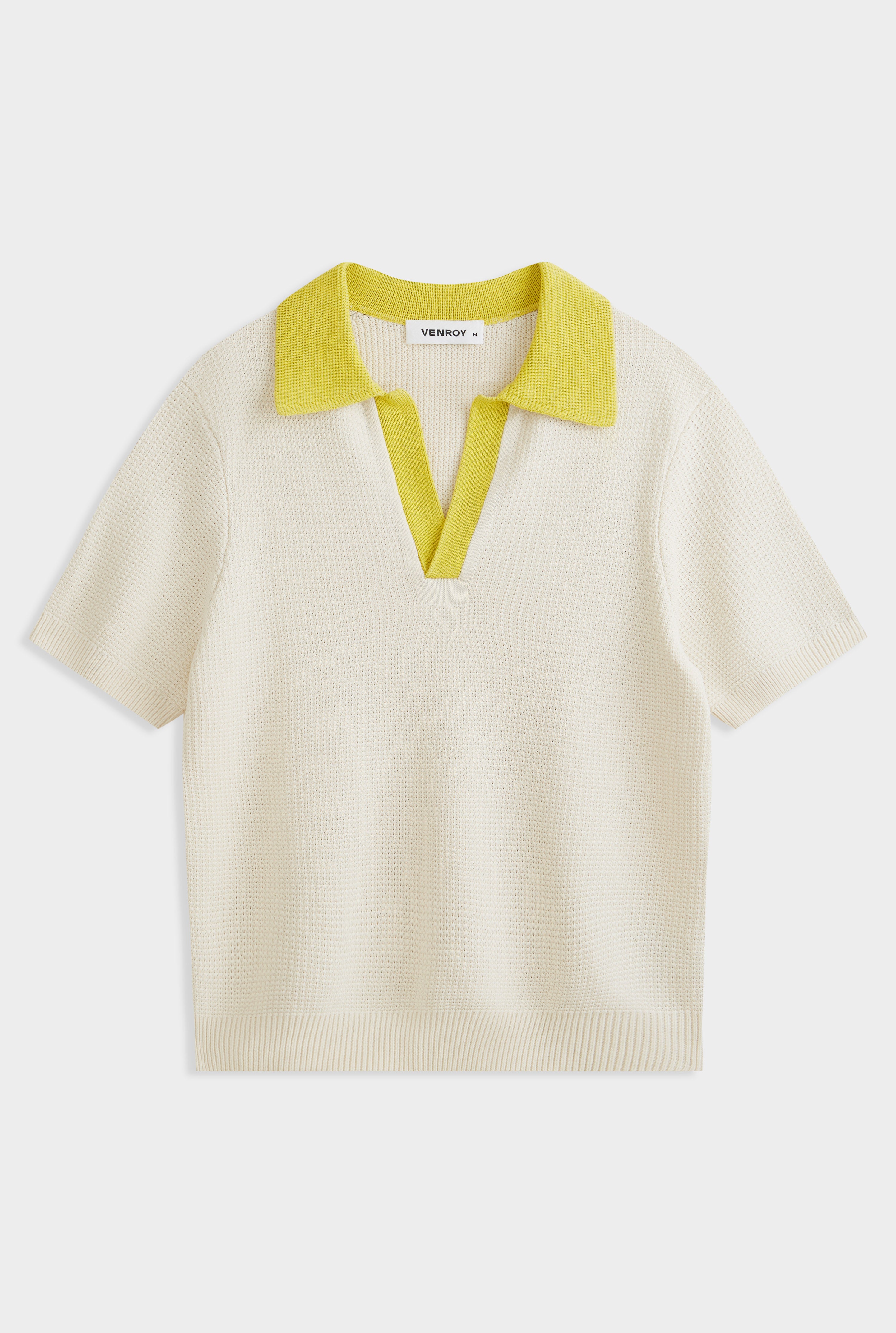 Relaxed Cotton Knit Open Neck Polo - Cream/Dijon