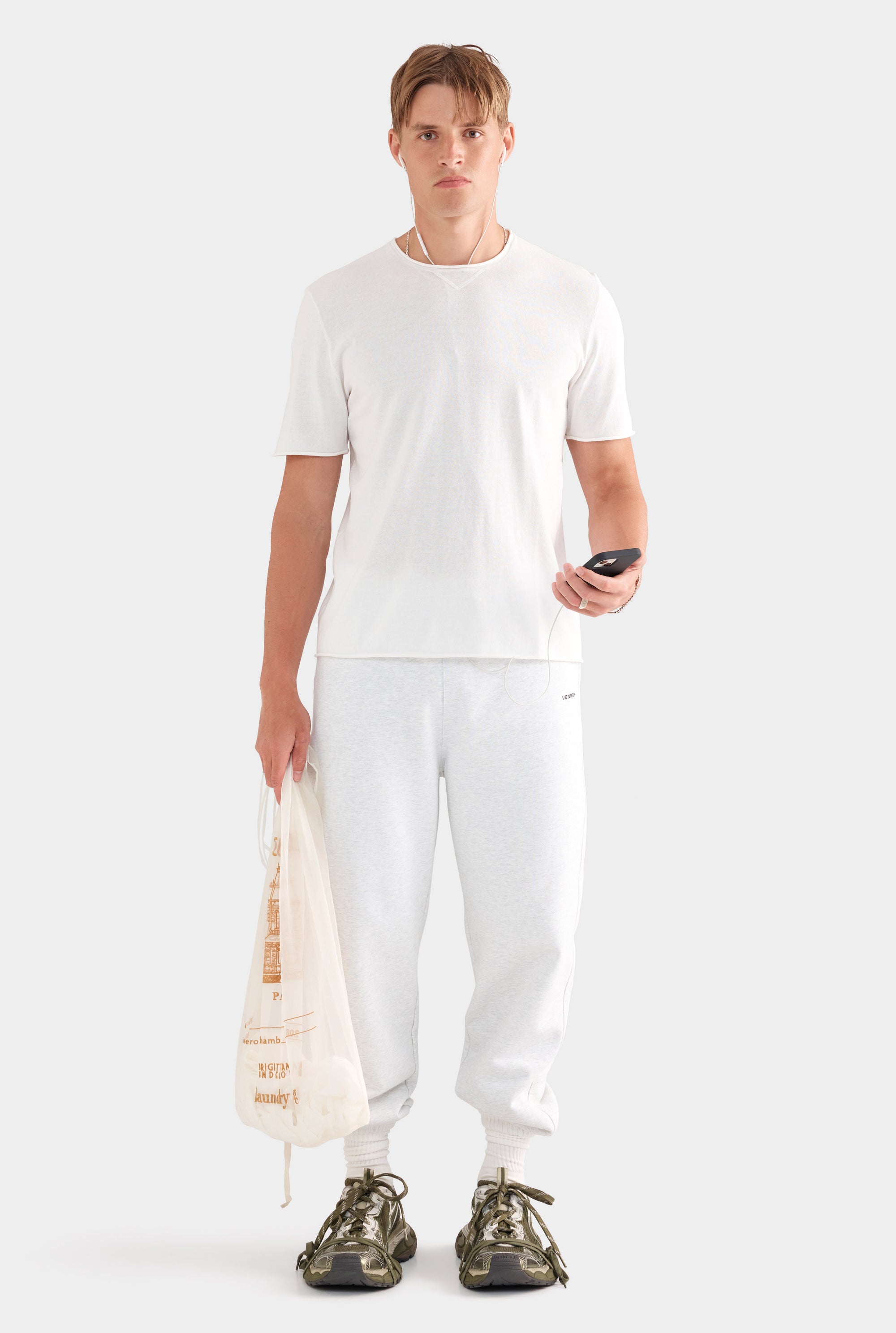 Rolled Edge Cotton Knit T-Shirt - Off White