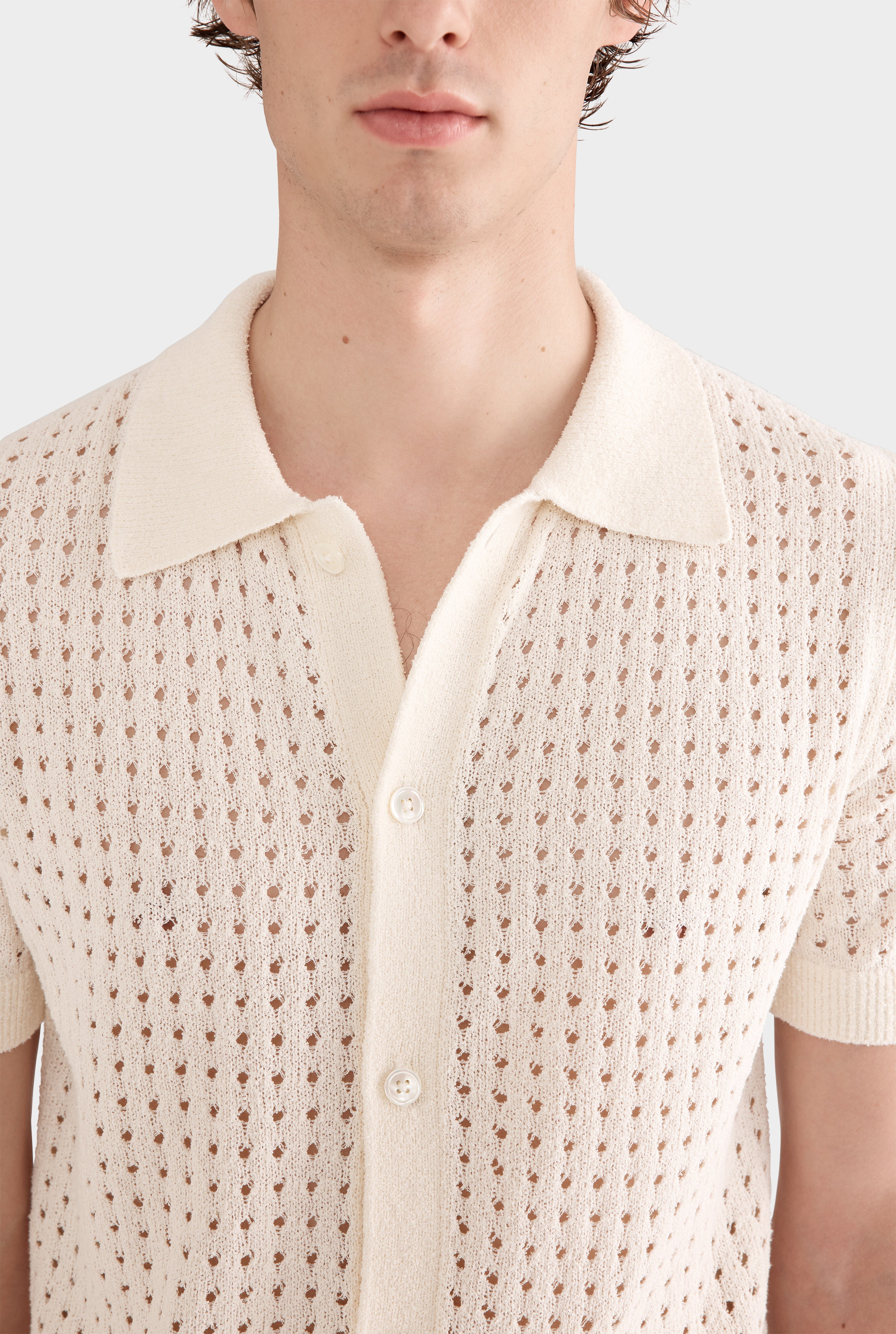 Boucle Border Knit Shirt - Cream