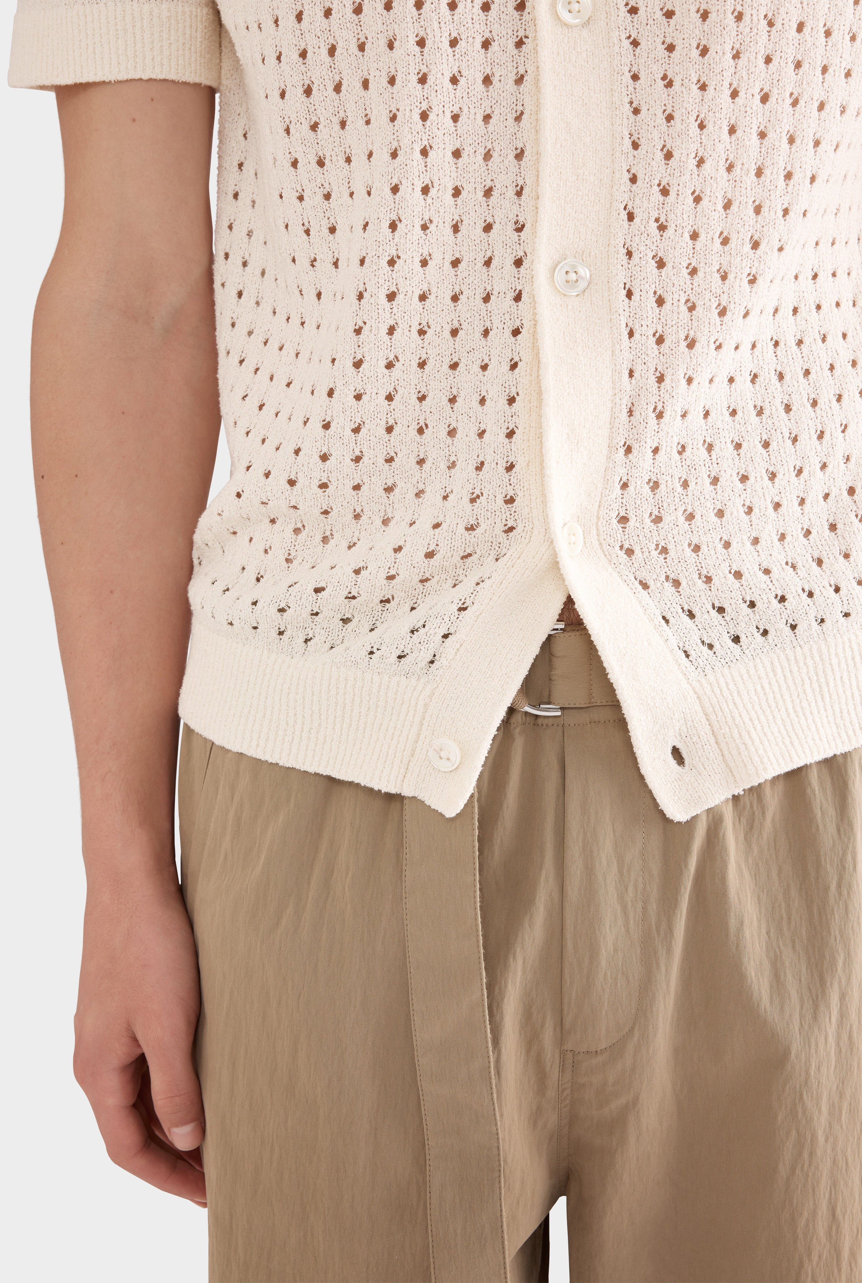 Boucle Border Knit Shirt - Cream