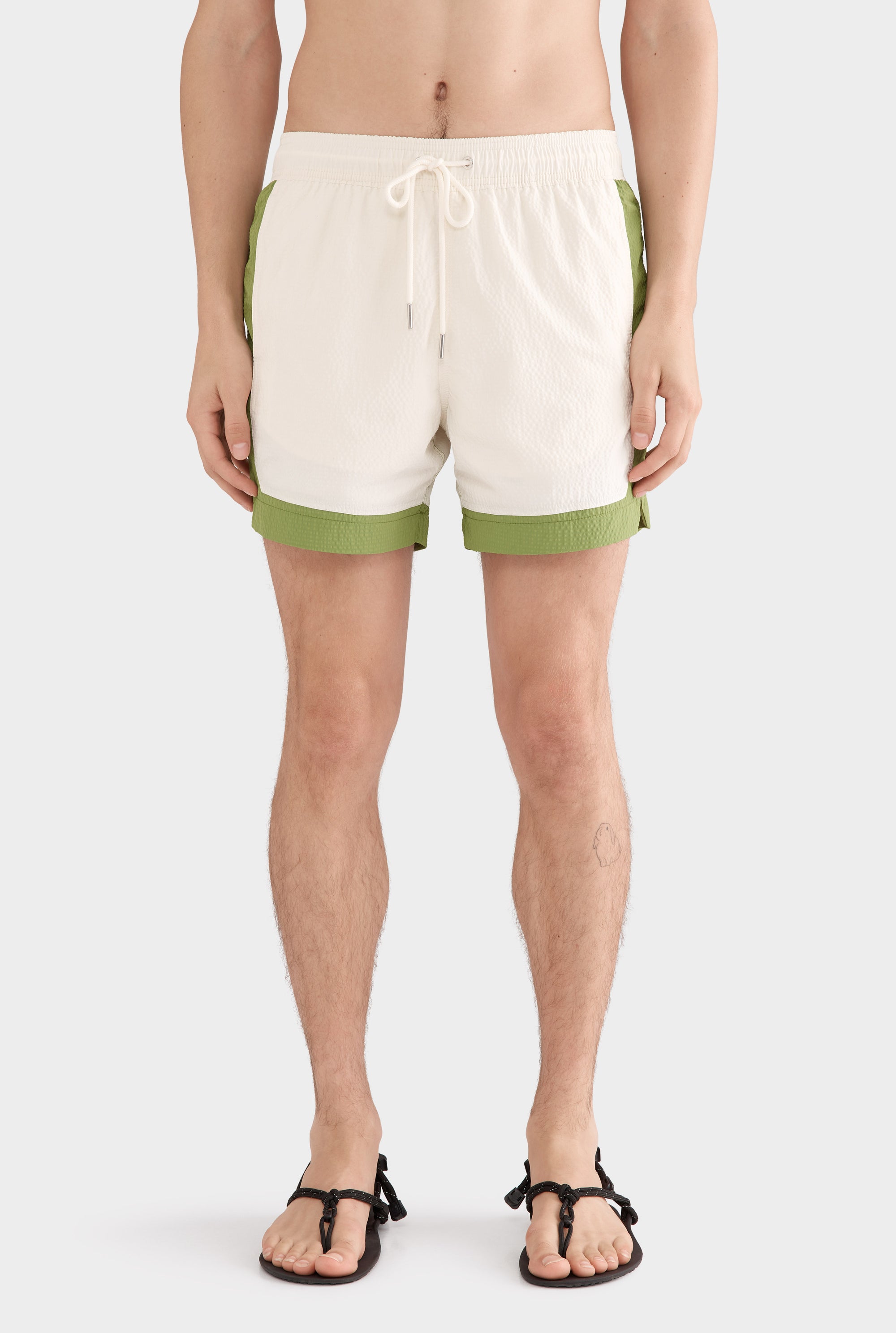 Contrast Border Swim Short - Cream/Kelp Green