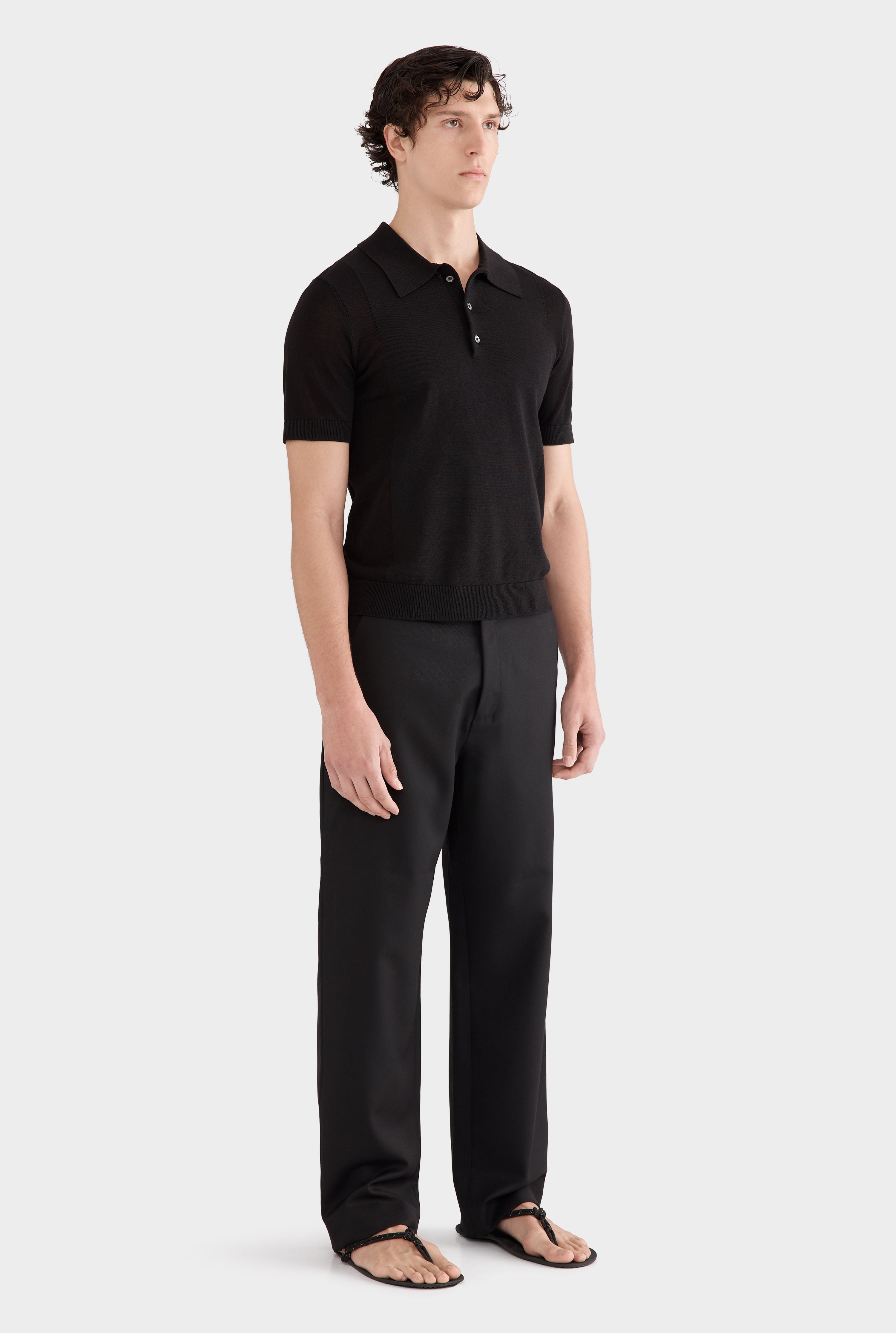 Cotton Blend Knitted Polo - Black