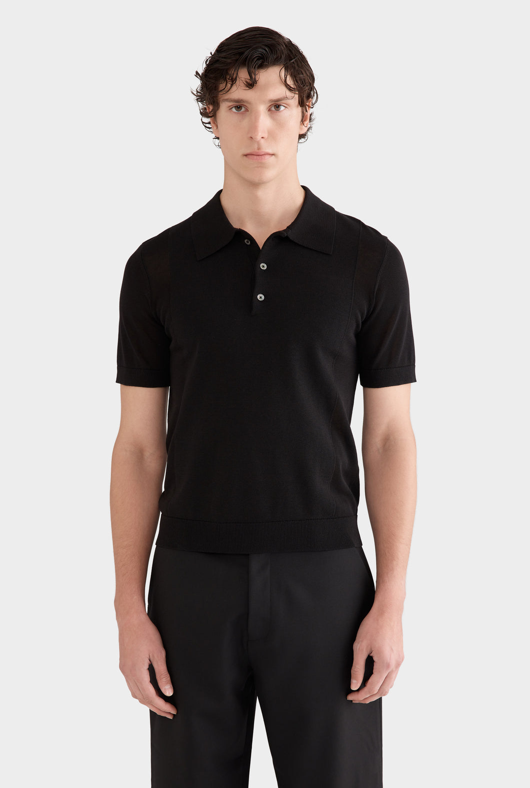 Cotton Blend Knitted Polo - Black