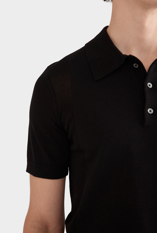 Cotton Blend Knitted Polo - Black