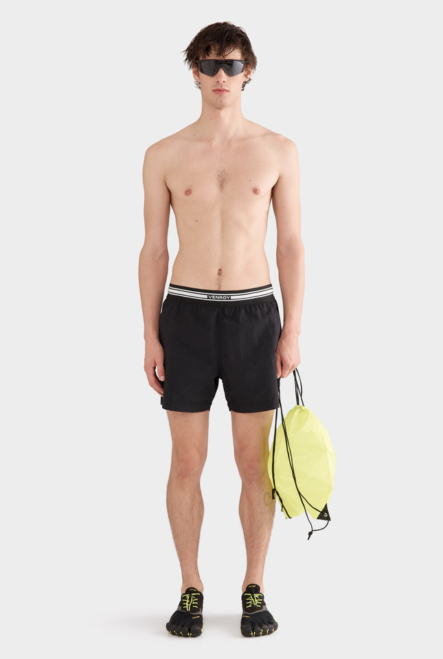 Exposed Elastic Swim Short - Black