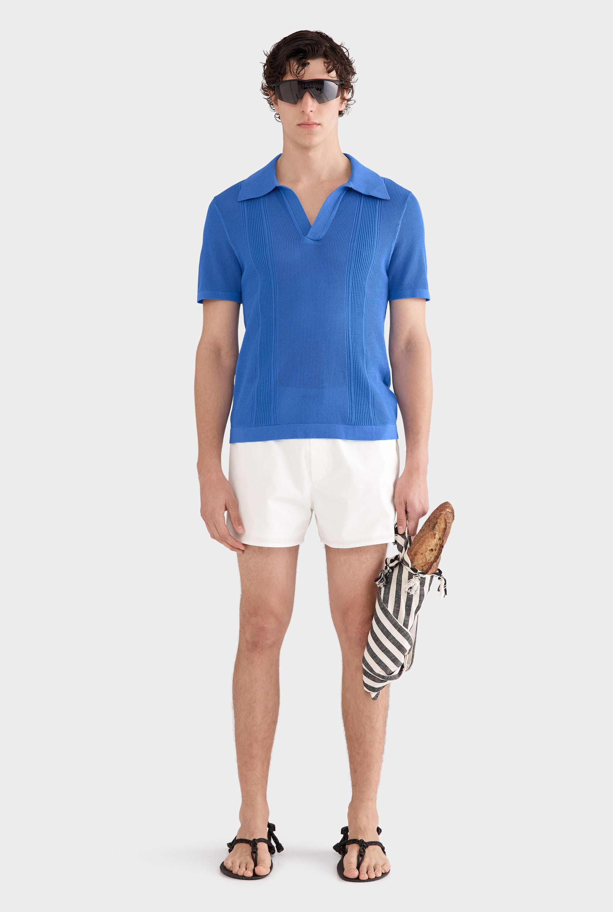 Knitted Cotton Pique Open Neck Polo - Regatta Blue