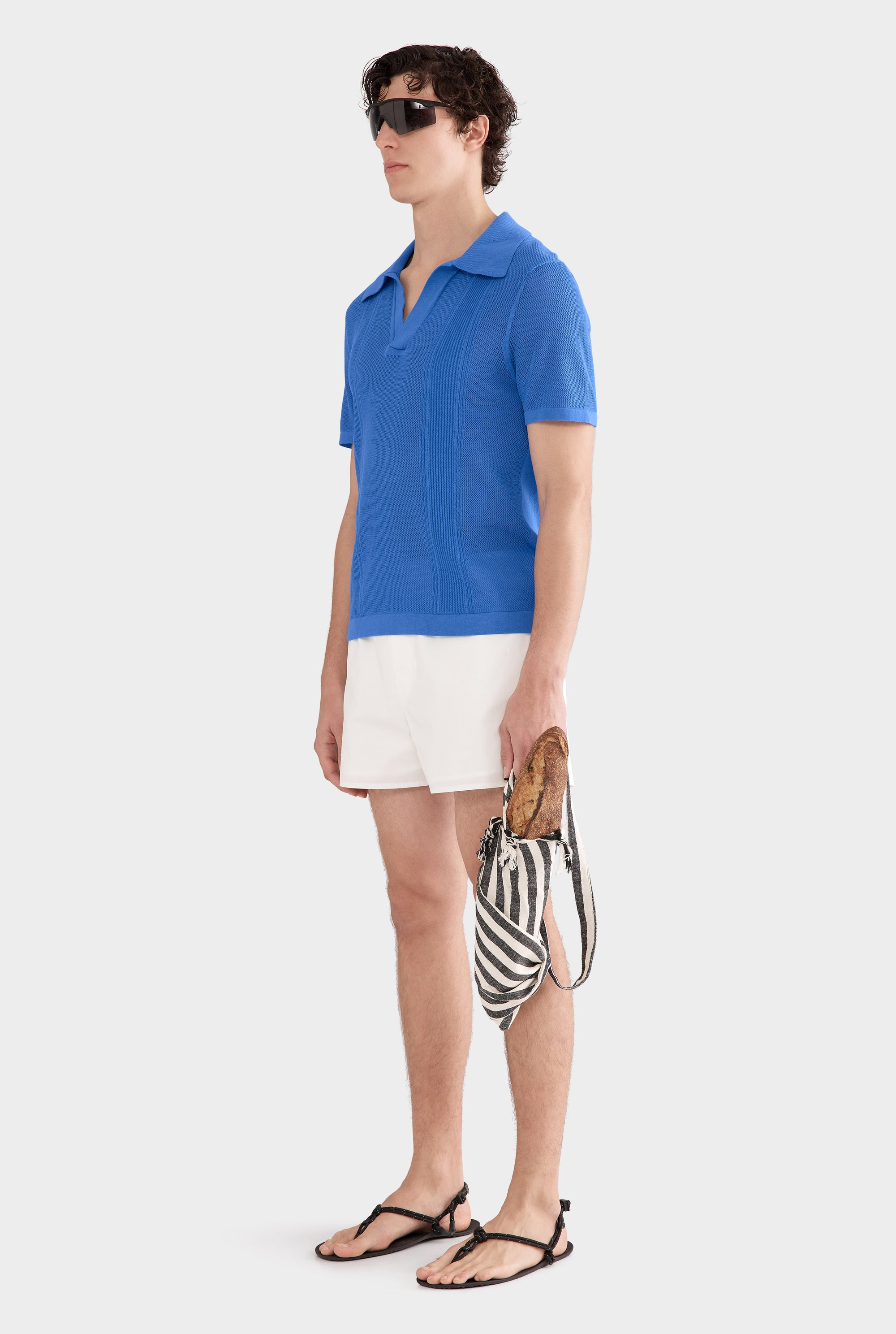 Knitted Cotton Pique Open Neck Polo - Regatta Blue