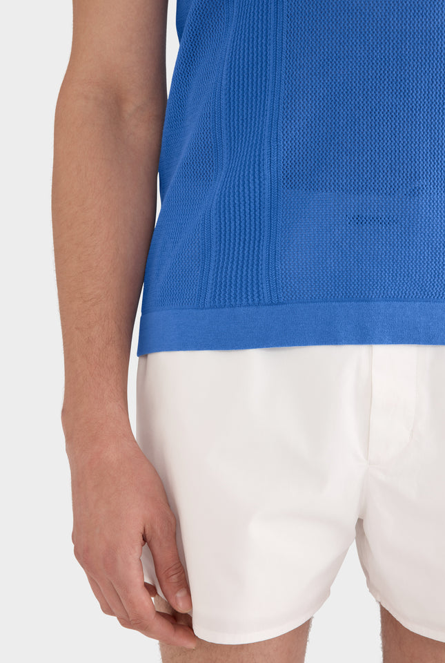 Knitted Cotton Pique Open Neck Polo - Regatta Blue