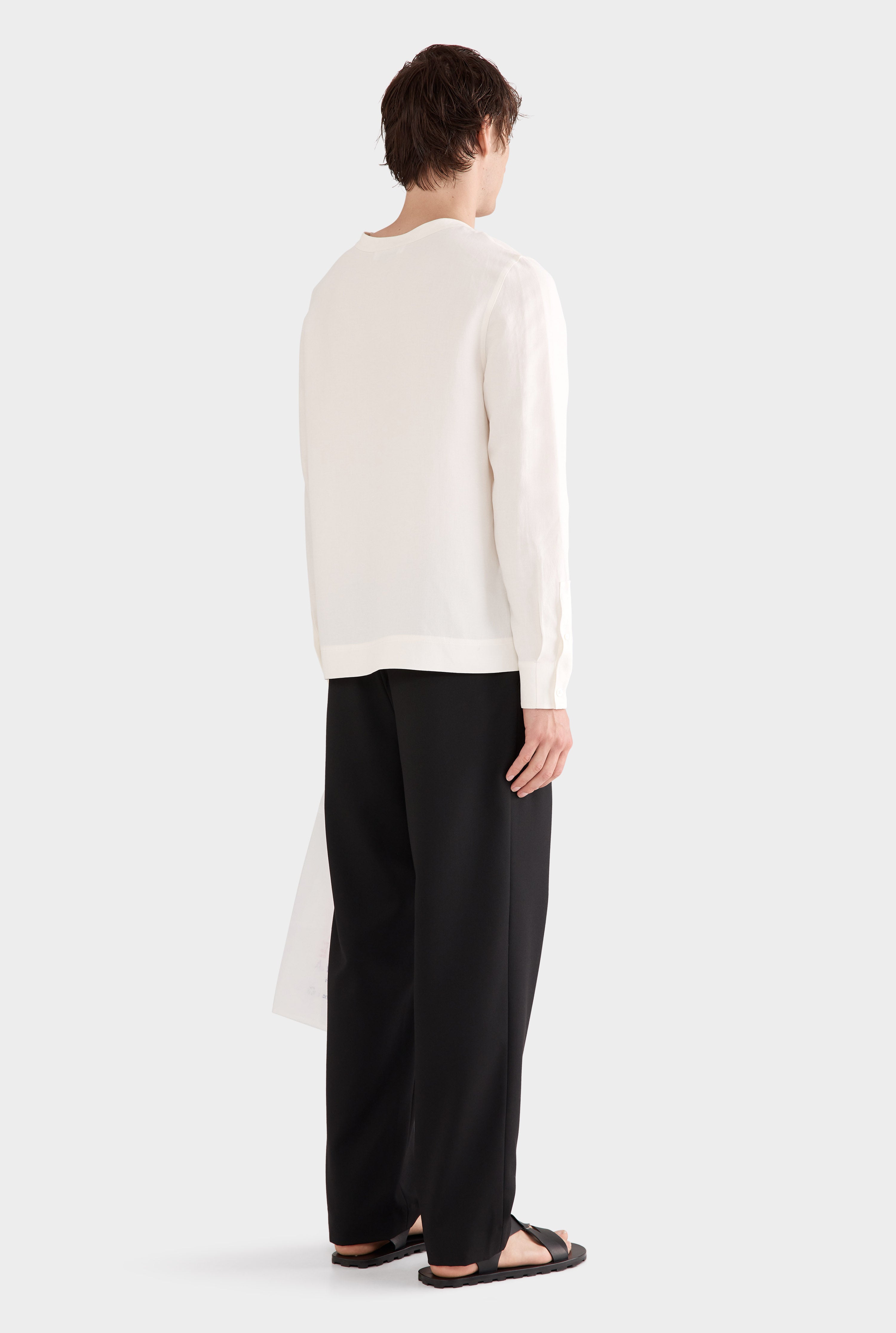 Long Sleeve Silk Linen Top - Off White