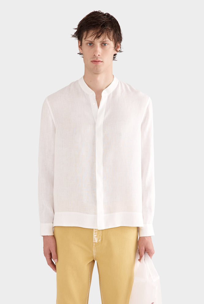 Linen Grandad Collar Shirt - White