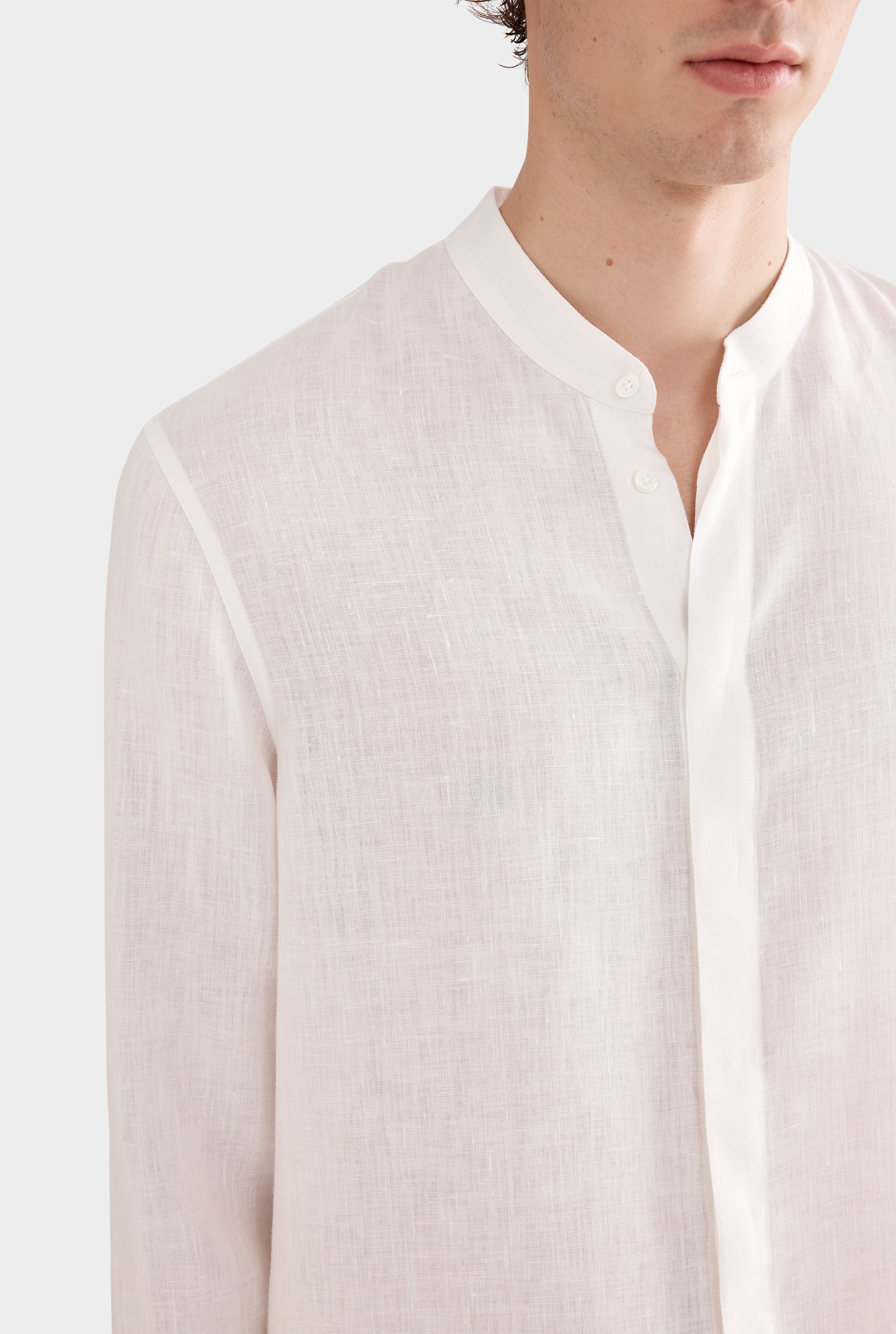 Linen Grandad Collar Shirt - White