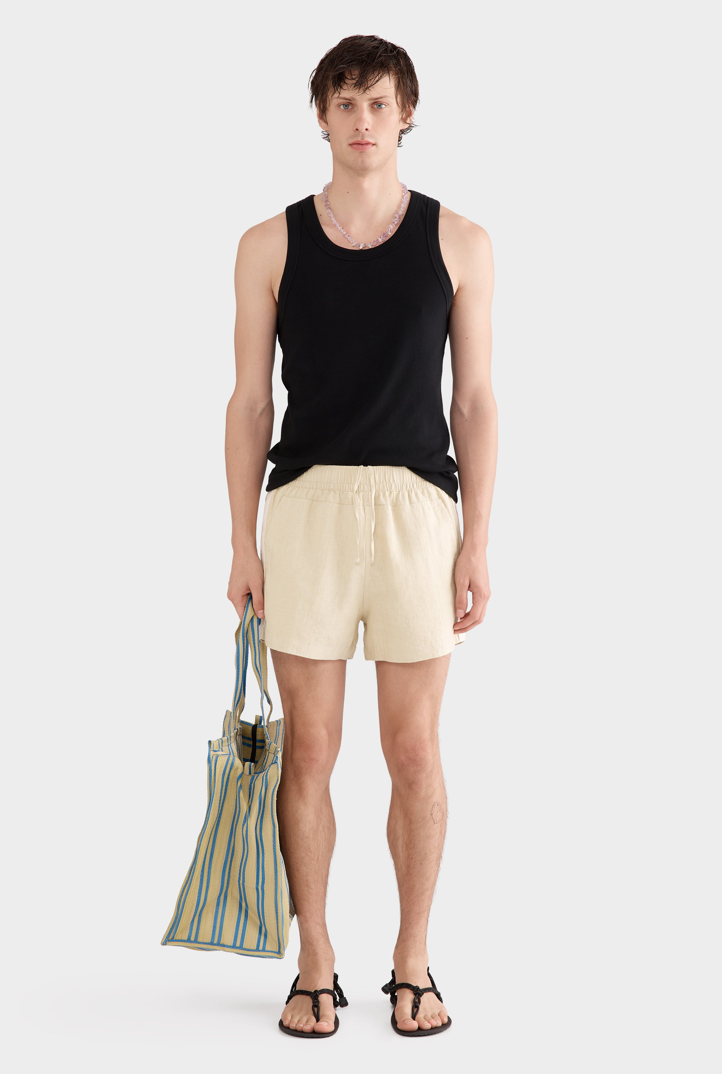 Panelled Pocket Linen Short - Green Haze/Natural Tape