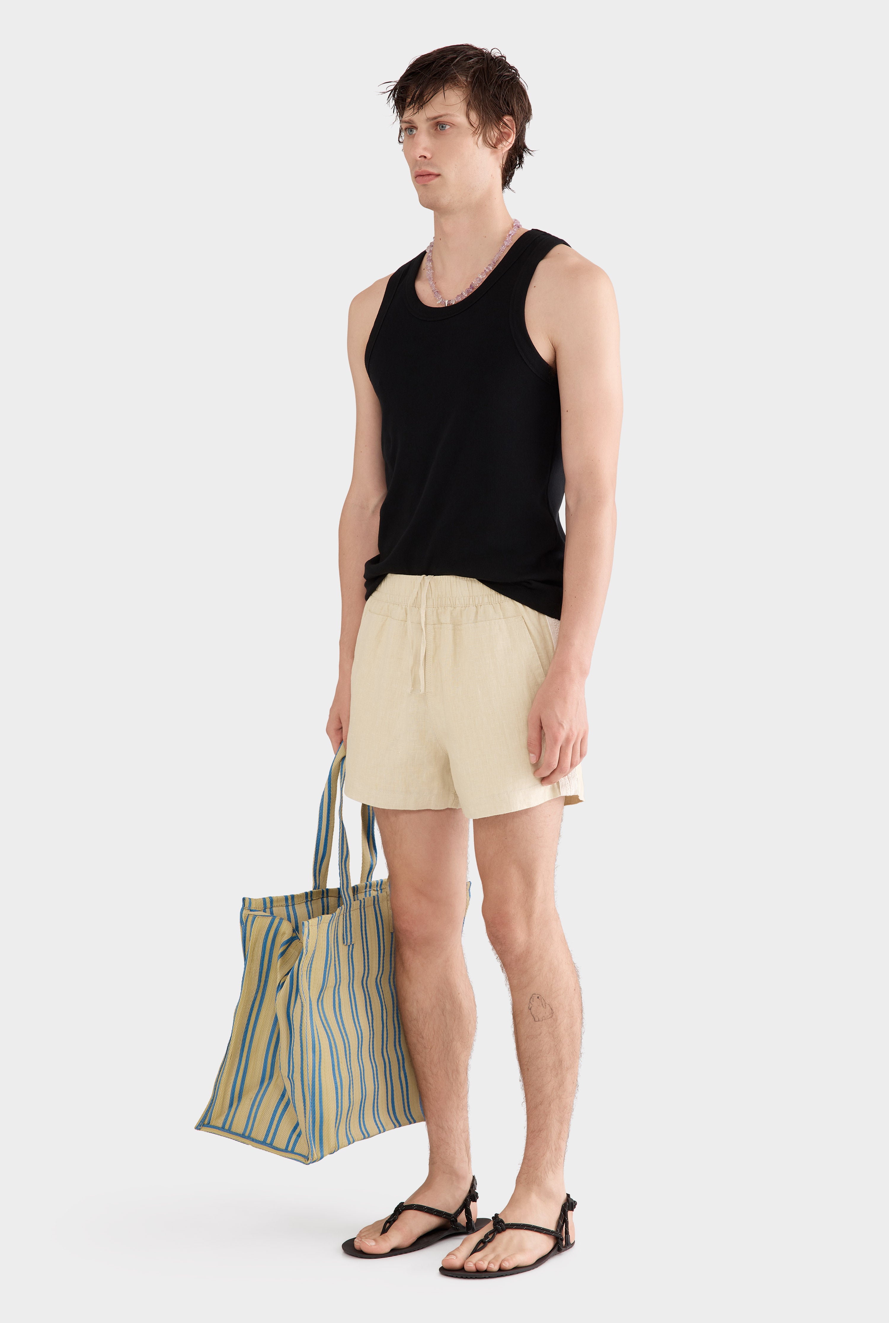 Panelled Pocket Linen Short - Green Haze/Natural Tape