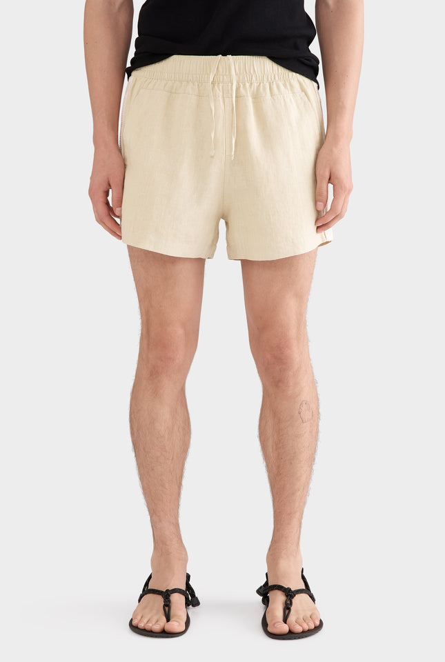 Panelled Pocket Linen Short - Green Haze/Natural Tape