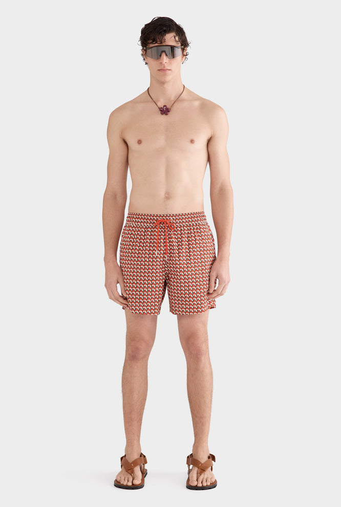 Printed Swim Short - Off White Grecian Coins