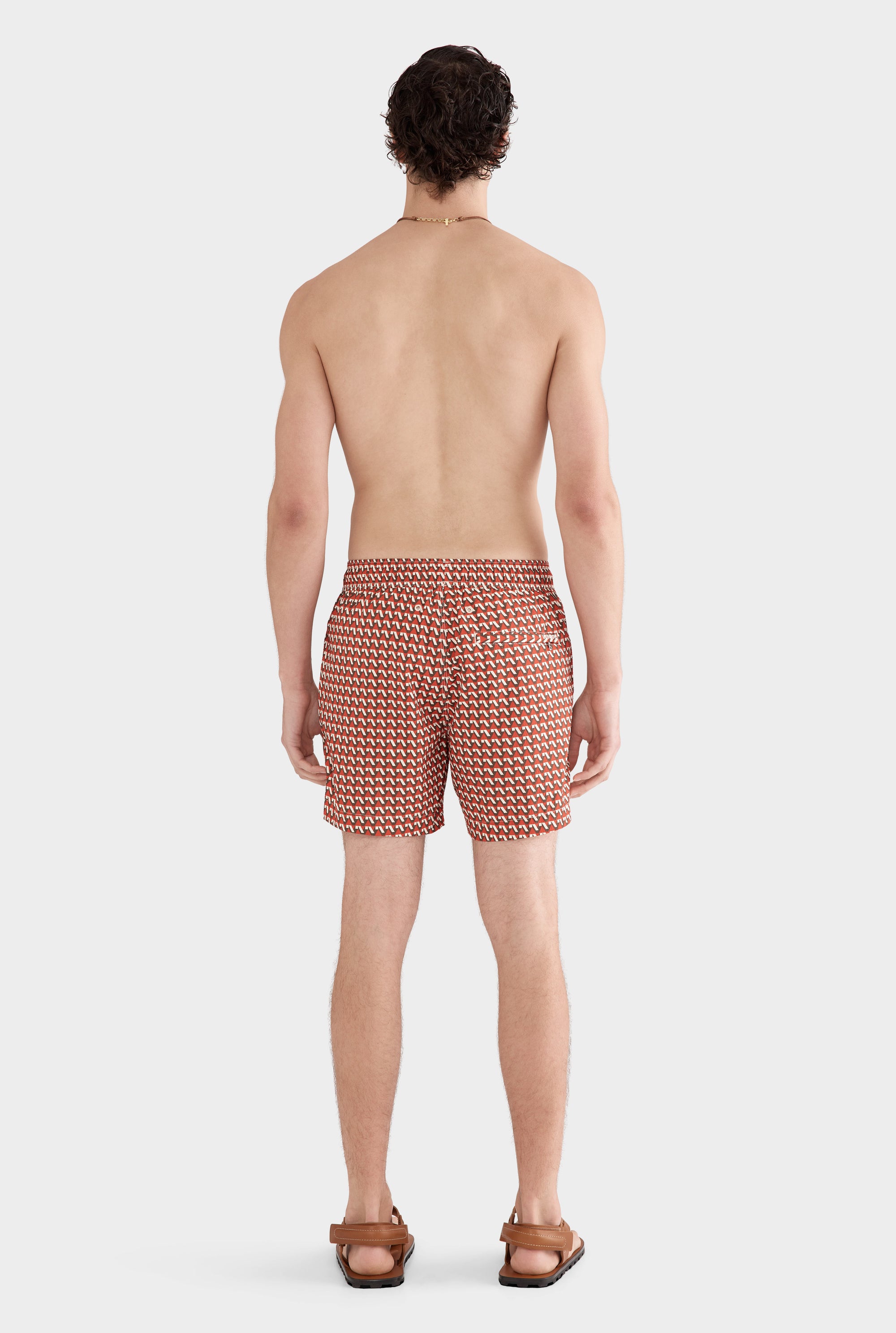 Printed Swim Short - Cocoa/Red V Monogram