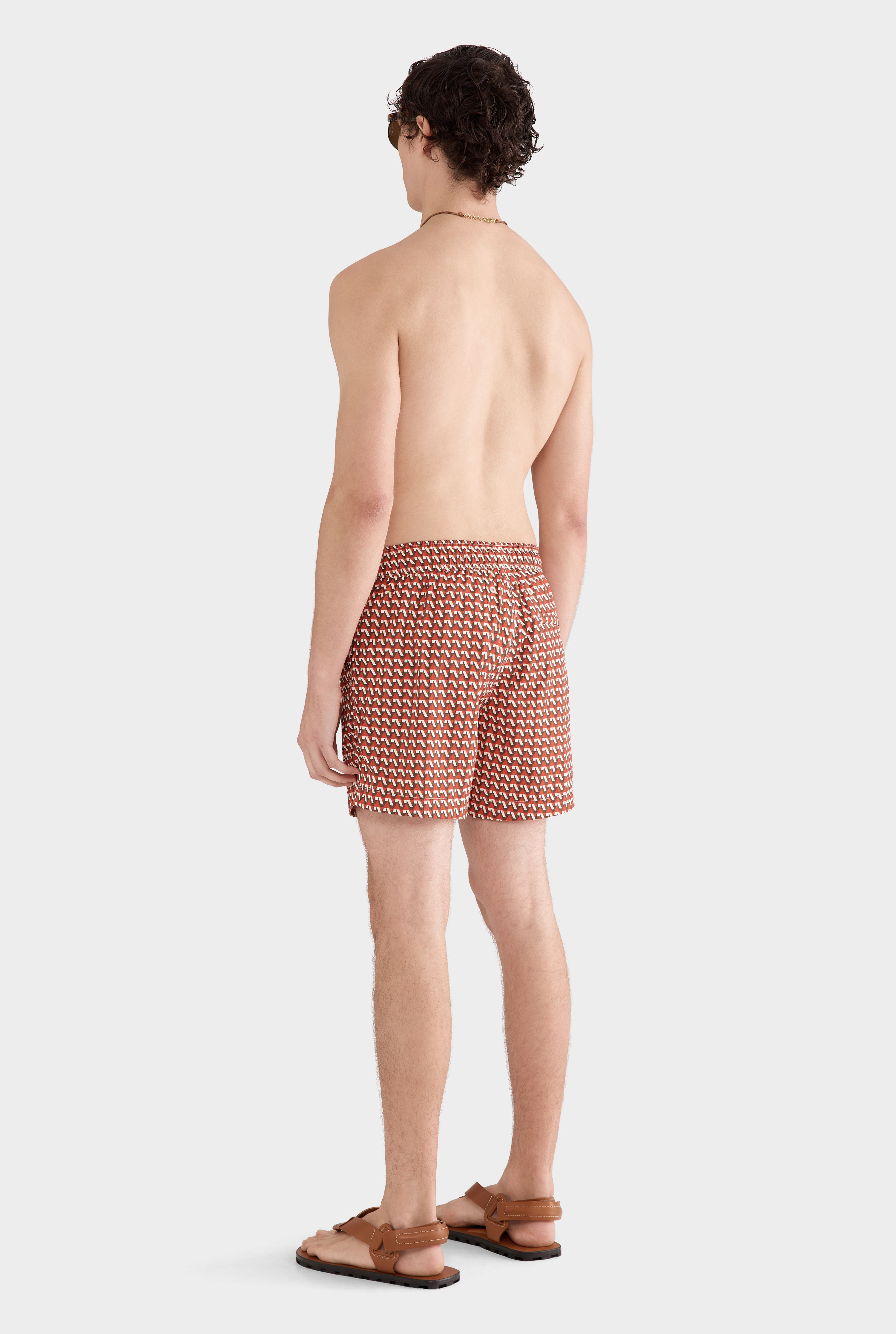 Printed Swim Short - Cocoa/Red V Monogram