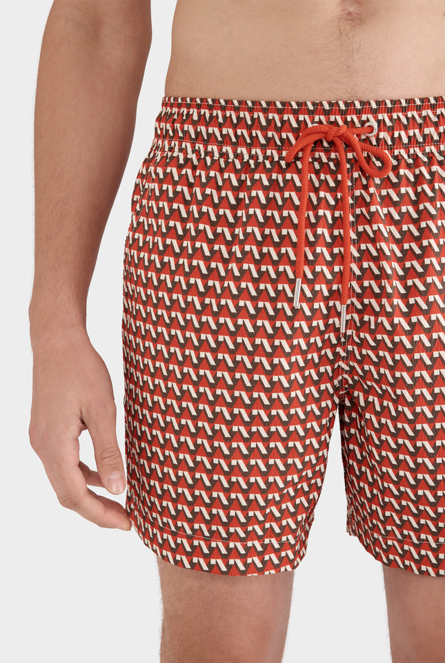 Printed Swim Short - Cocoa/Red V Monogram