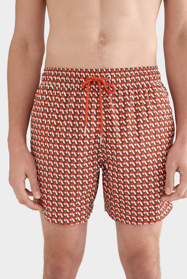 Printed Swim Short - Cocoa/Red V Monogram