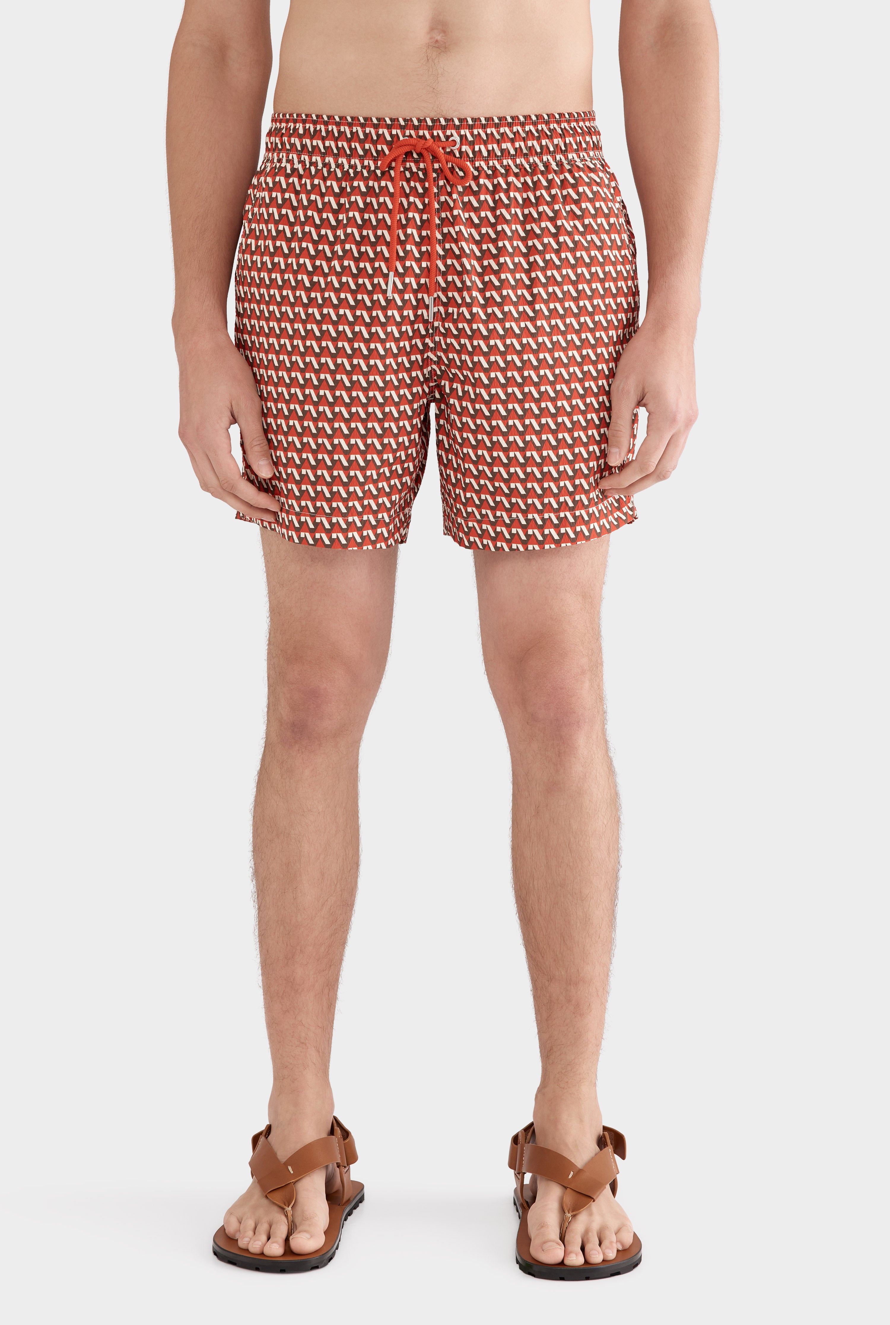 Printed Swim Short - Cocoa/Red V Monogram