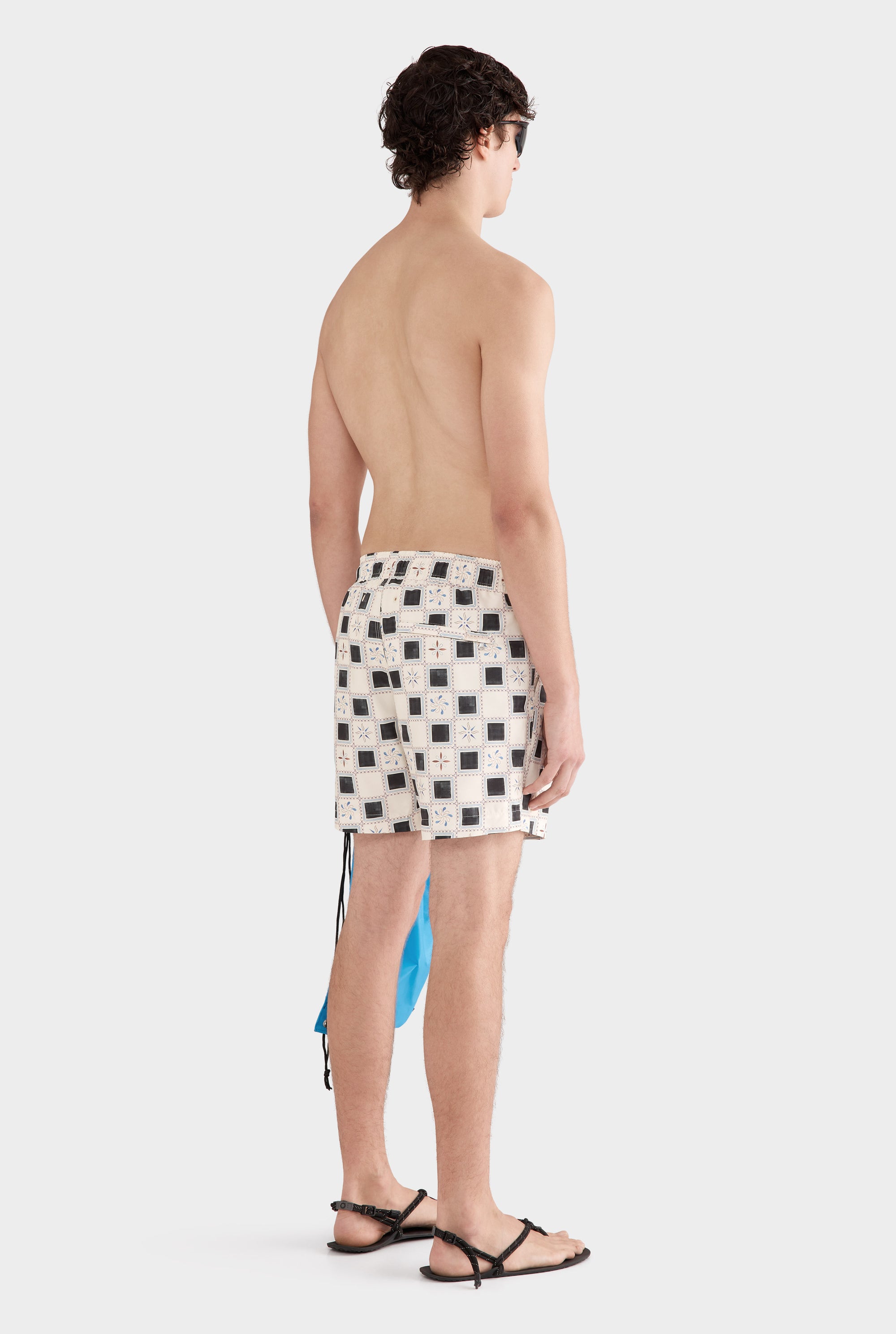 Printed Swim Short - Cream/Ink Tile Print