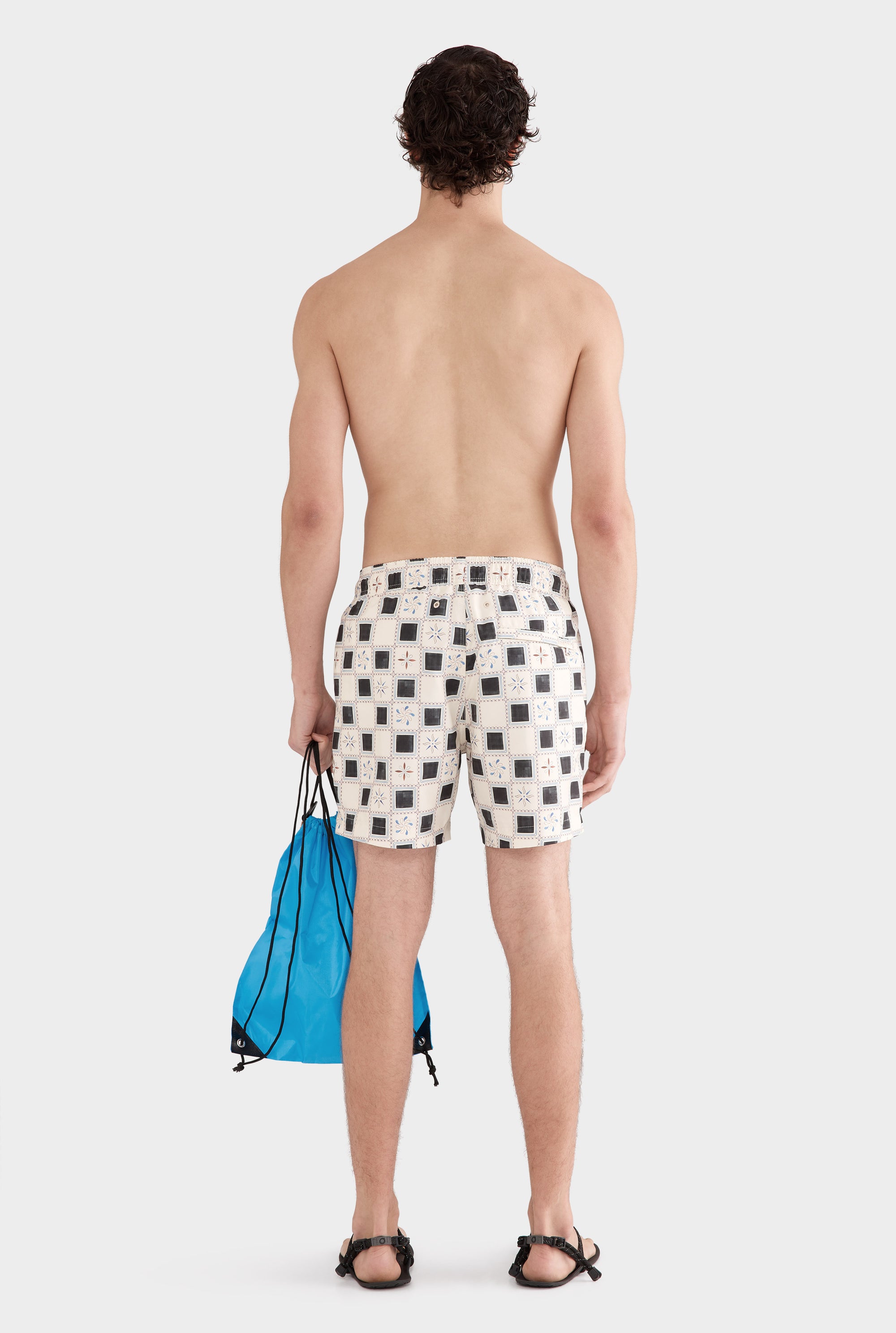 Printed Swim Short - Cream/Ink Tile Print